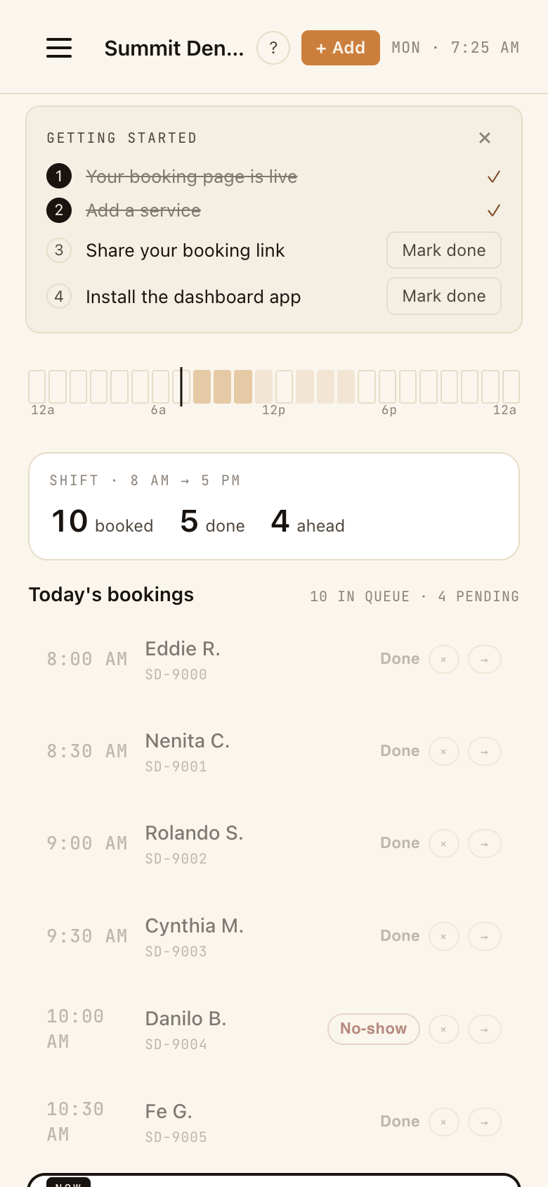 The queue, sorted by time.